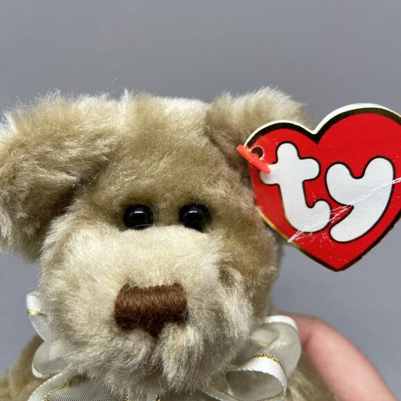 Vintage TY Attic Treasures Jointed Bear Plush Beverly Gold Bow Stuffed Animal 9" - Picture 2 of 7